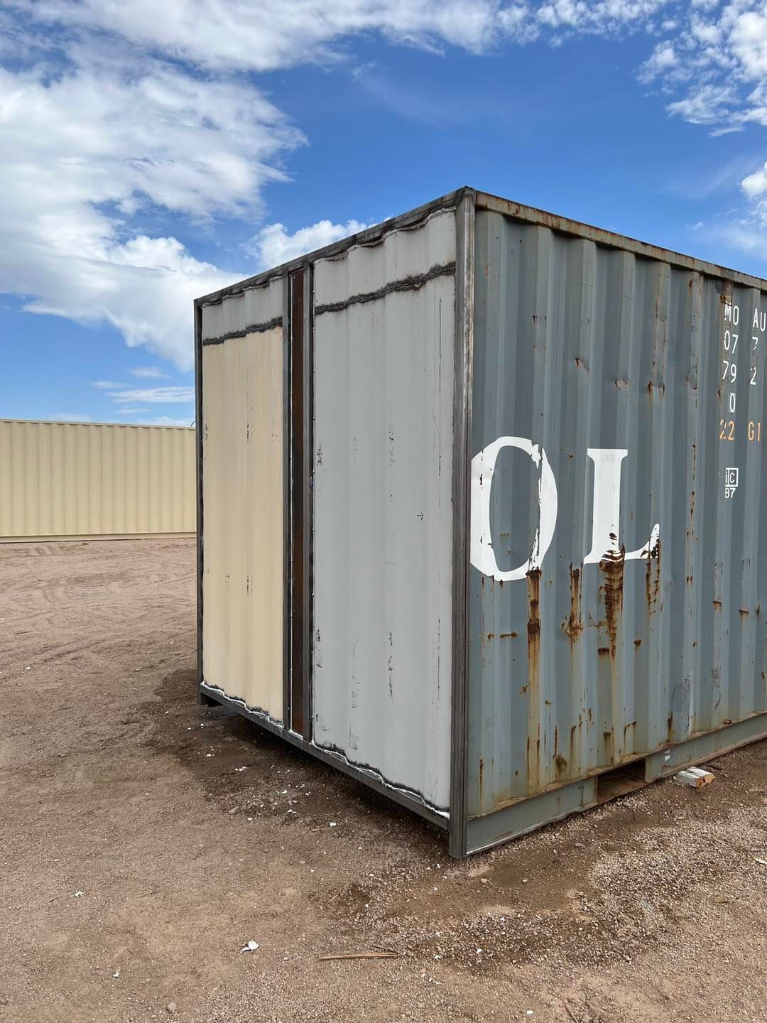 A shipping container with the number 10 painted on it