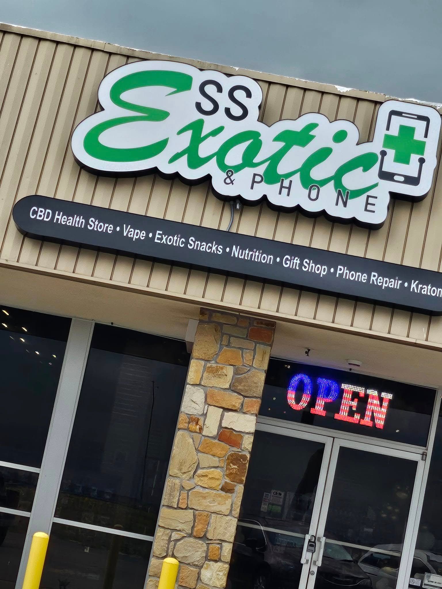Exterior of SS Exotic Phone store with an