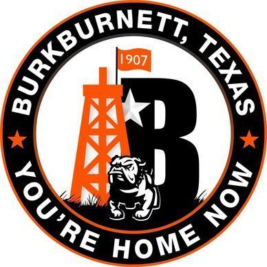 Burkburnett, Texas logo: oil derrick, bulldog, black
