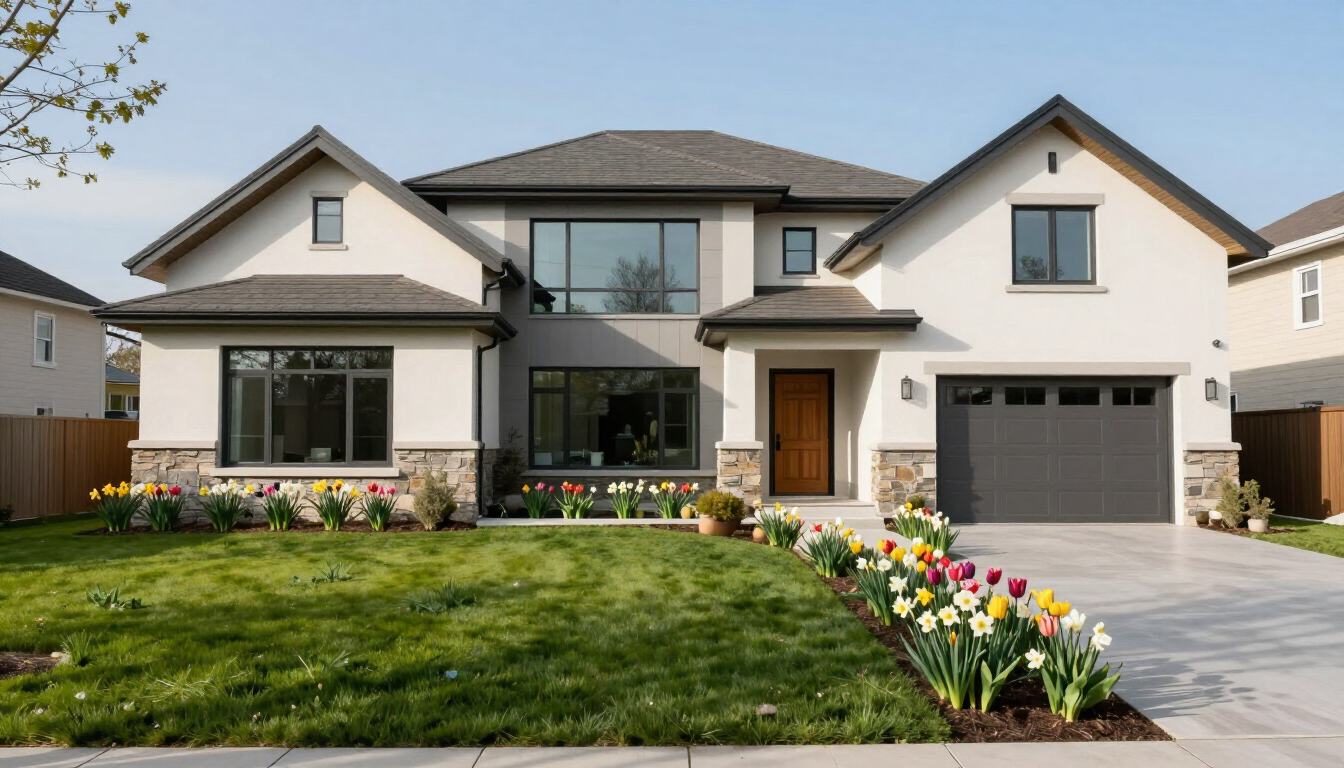 A beautiful modern home for sale during the peak spring season
