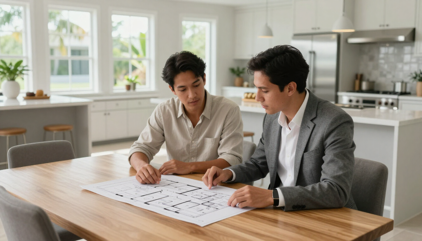 Buyer reviewing new-construction home plans in Florida
