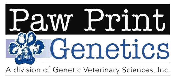 Logo for Paw Print Genetics, with paw print icon and company name.