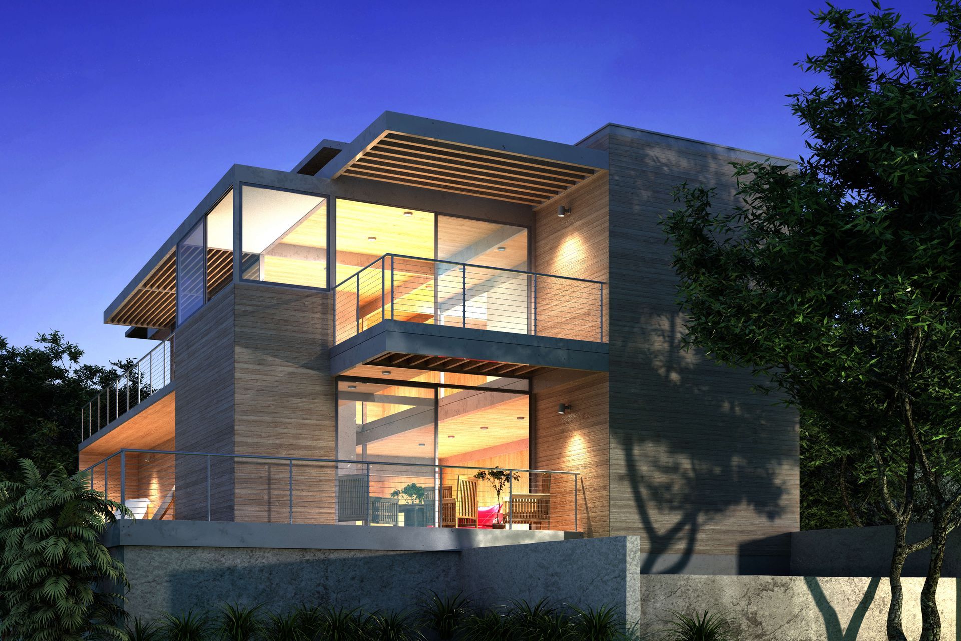 An artist 's impression of a modern house at night