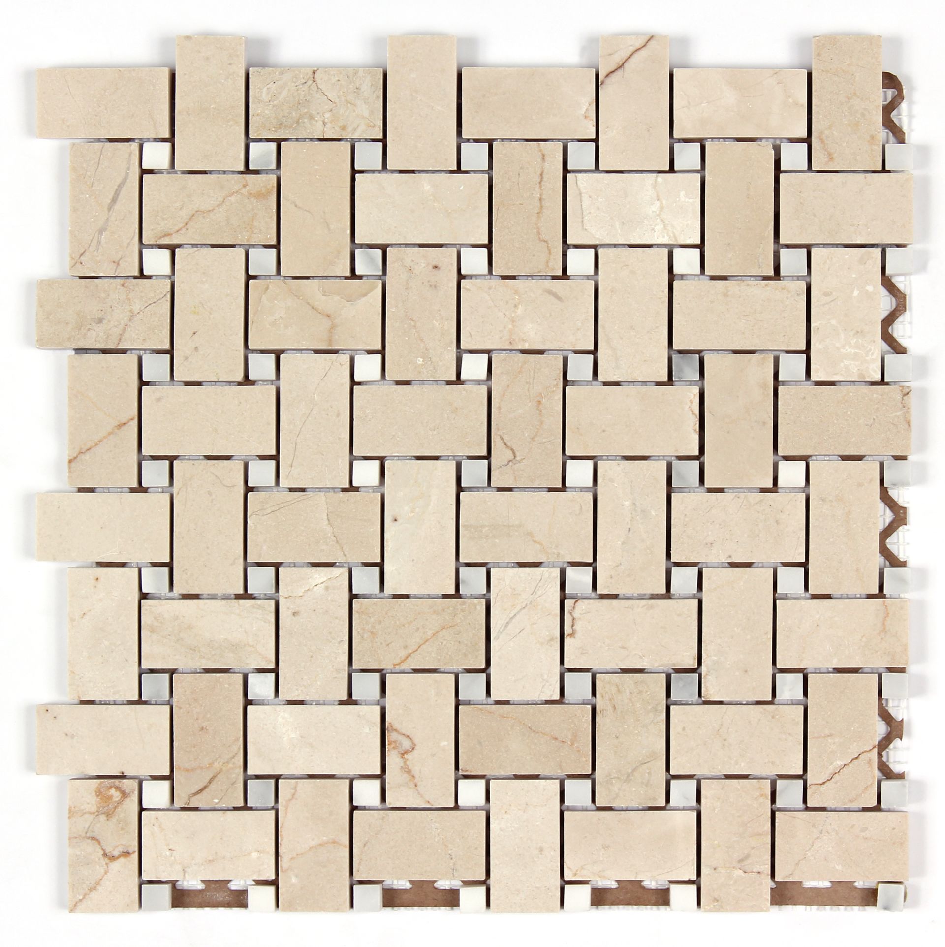Crema Marfil - Pure White Marble Dot Basket Weave - Polished