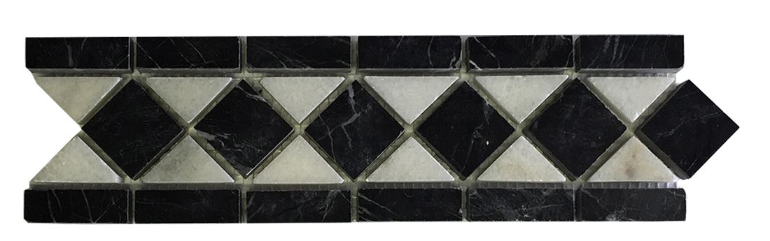 Nero Marquina - Venetian White Classic Border - 3 1/4