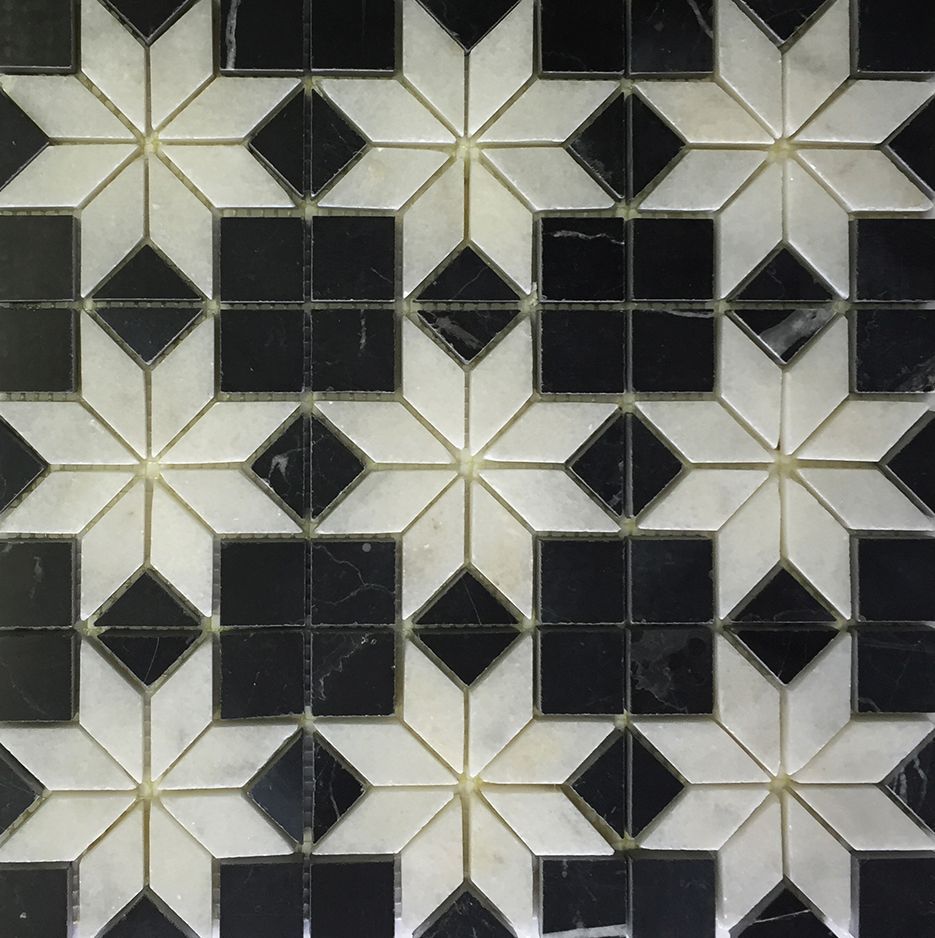 Nero Marquina - Venetian White Insert Mosaic (9 PCS INSERTS) -12
