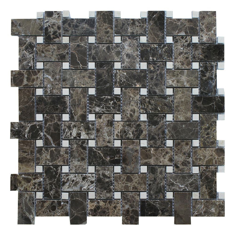 Dark Emperador - Crema Marfil Light Dot Basket Weave - Polished