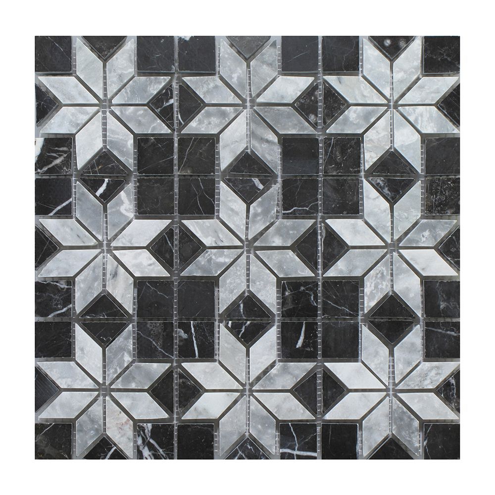Nero Marquina - Silver Insert Mosaic (9 PCS INSERTS) - 12
