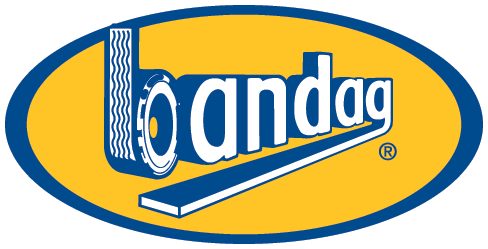 Bandag logo: white text and tire image on blue and yellow oval.