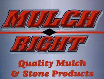 Mulch Right logo with red text and the slogan “Quality Mulch & Stone Products” on a gray background