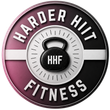 Harder Hitt Fitness logo with black, white, and pink circular kettlebell emblem