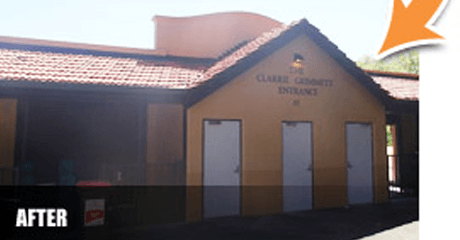 A picture of a building with the words after on the bottom