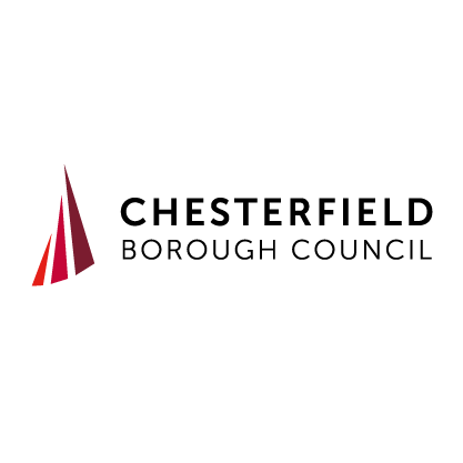Logo of Chesterfield Borough Council: abstract maroon and red sail shape next to black text.