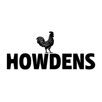 Black silhouette of a rooster above the word