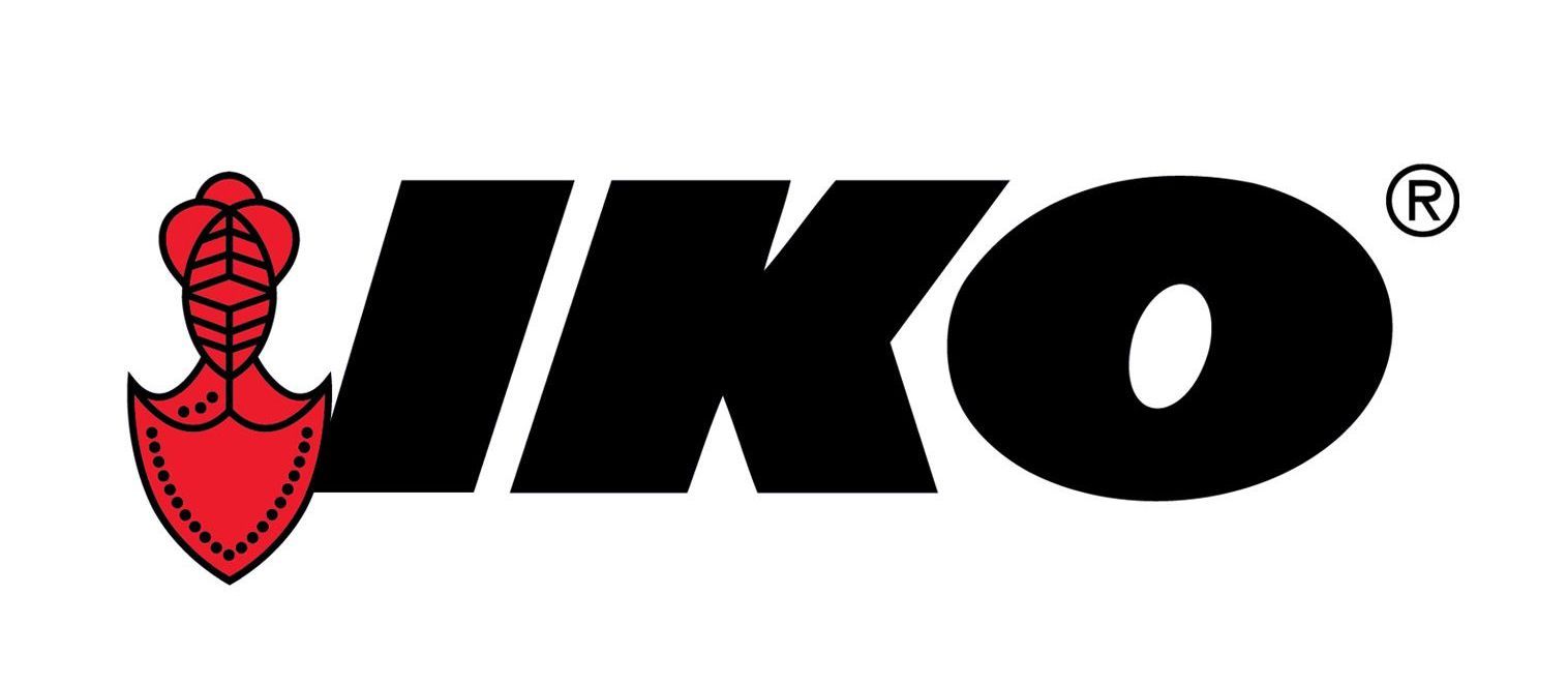 The logo for iko is black and red and has an anchor on it.
