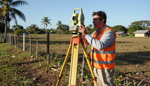 Agrimensor con chaleco de seguridad naranja