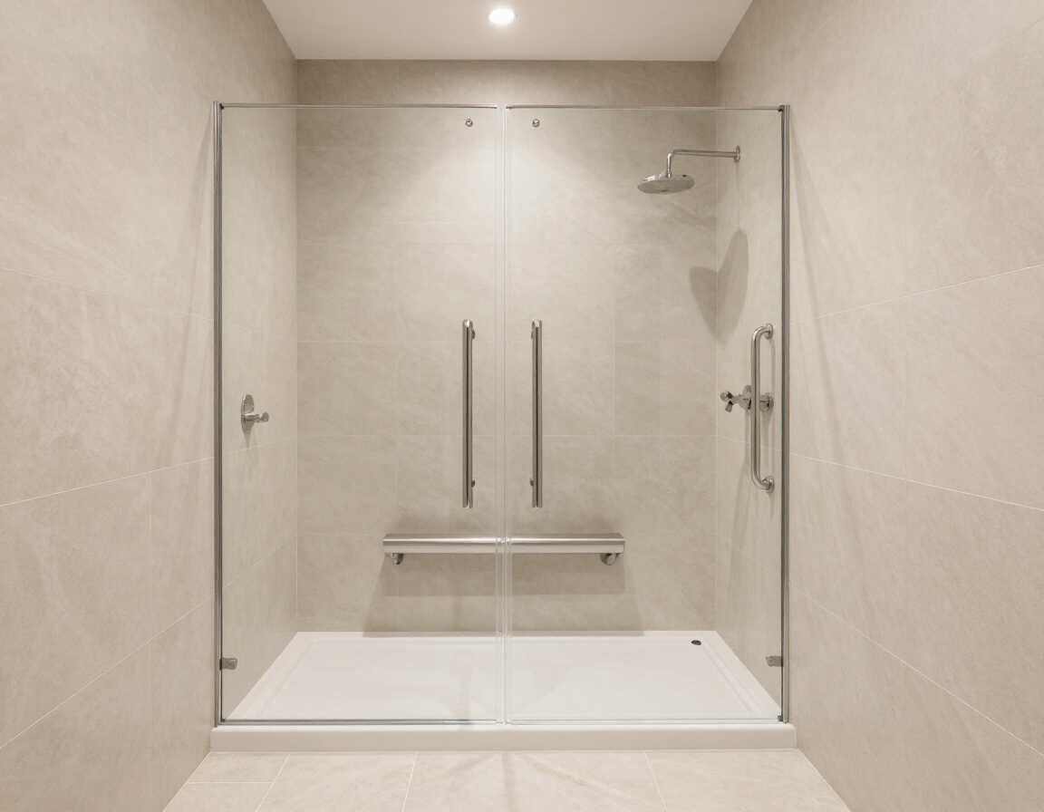 Barrier-free accessibility walk-in shower with grab bars