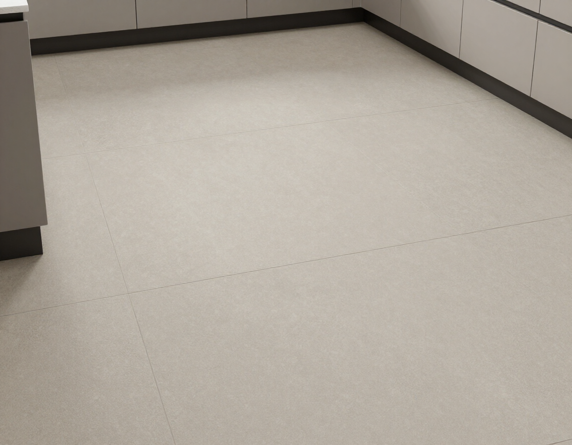 Large-format 24x24 inch matte porcelain tile floor in warm greige tone