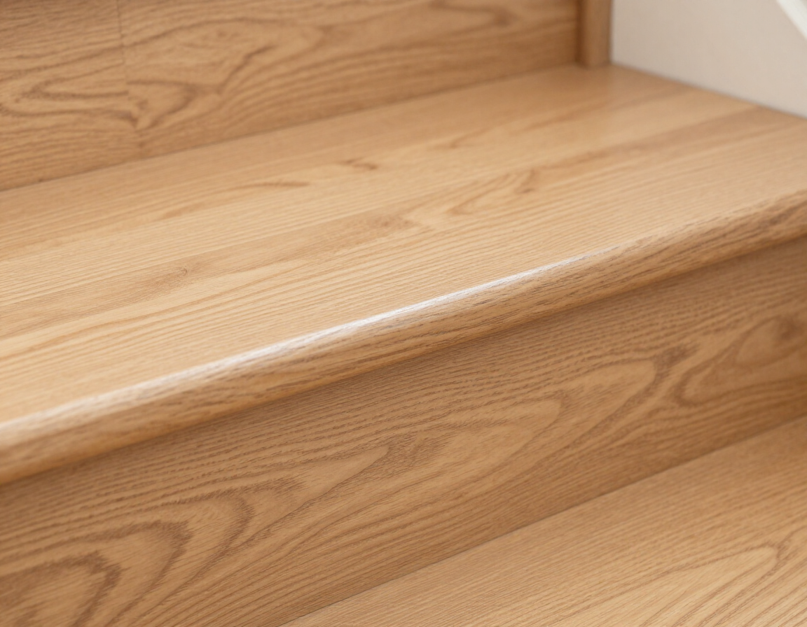 White-oak stair tread close-up