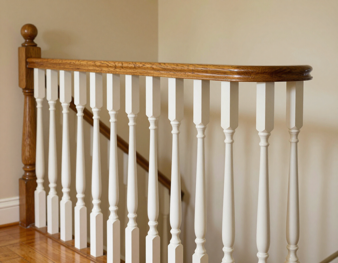 Traditional white-painted banister with oak handrail