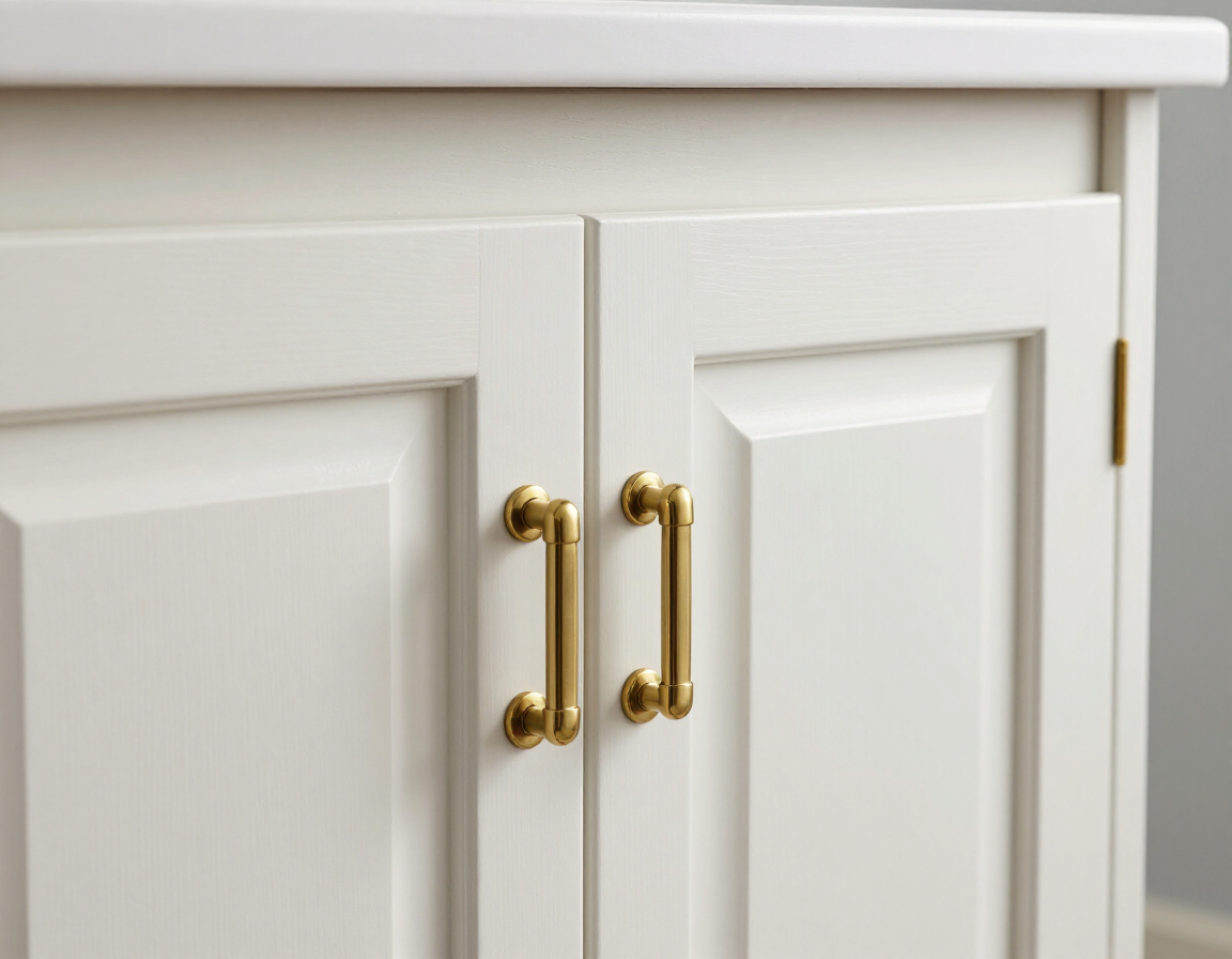 Bathroom vanity cabinet with brass hardware