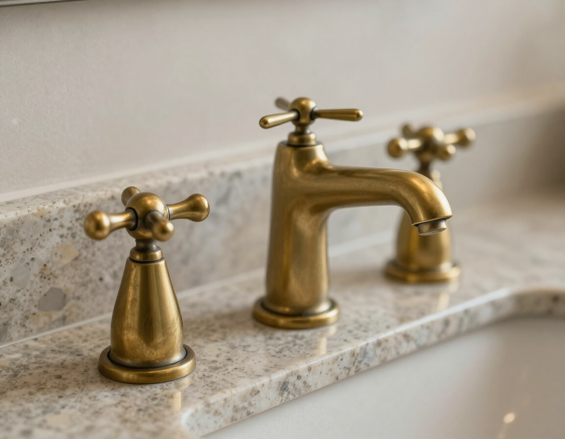 Antique brass bathroom faucet with cross handles