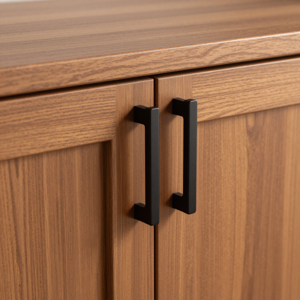 Semi-custom kitchen cabinets in warm stained finish