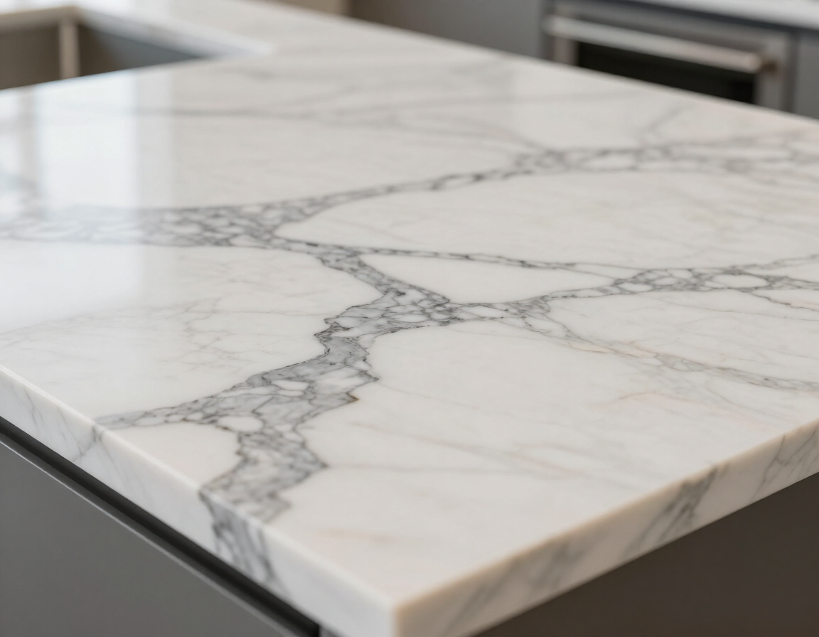 Calacatta marble countertop with bold grey veining