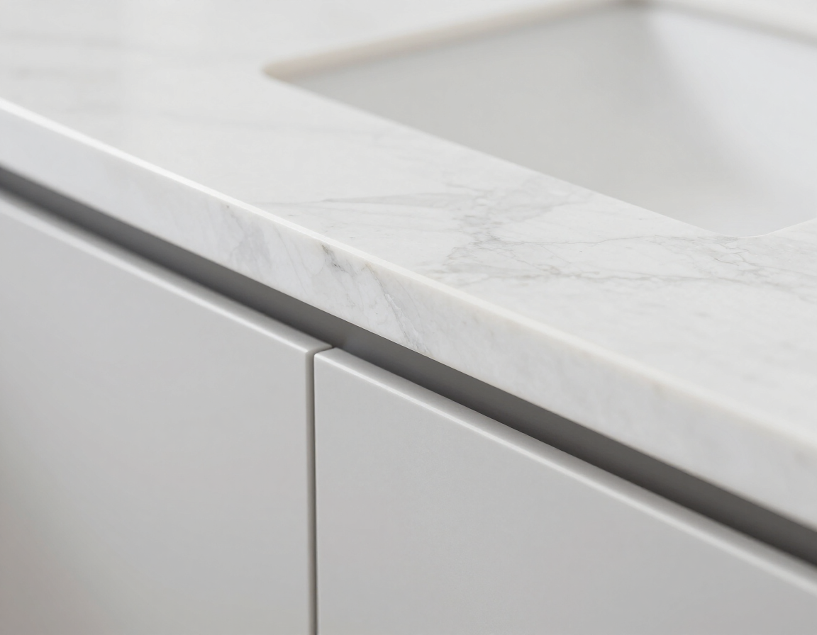White quartz countertop with subtle grey veining