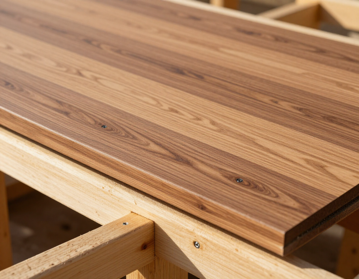 Composite deck boards being installed over rebuilt frame