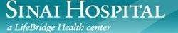 Sinai Hospital logo in white on a teal gradient background, with “a LifeBridge Health center” tagline