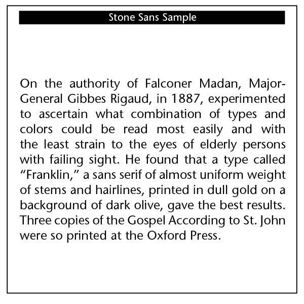 A sample of a stone sans font is shown.