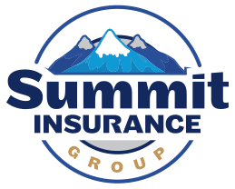 The logo for summit insurance group shows a mountain with snow on it.