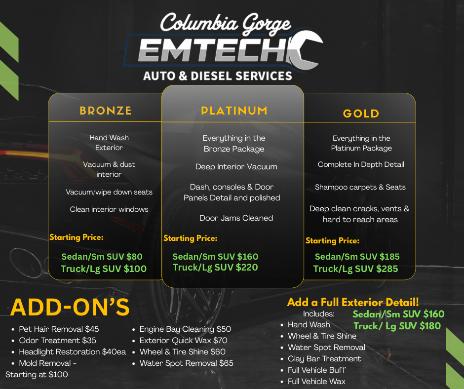 Price Tier List for Car Washes | Columbia Gorge Emtech
