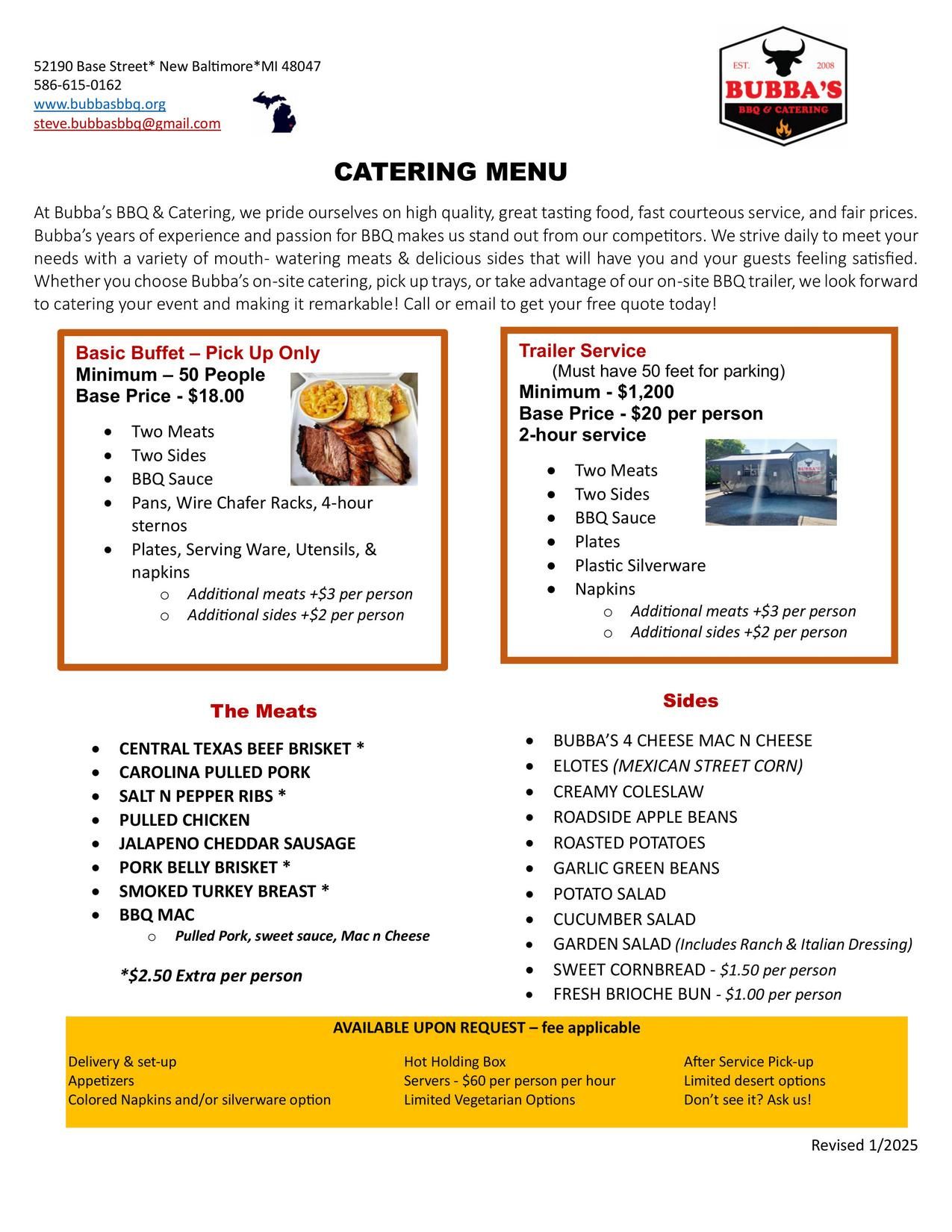 Menu - Bubba's BBQ and Catering - New Baltimore, MI