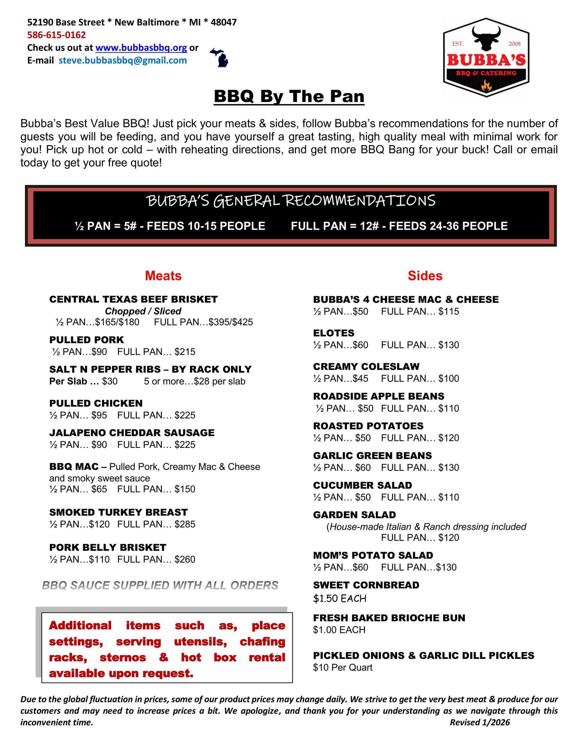 Menu - Bubba's BBQ and Catering - New Baltimore, MI