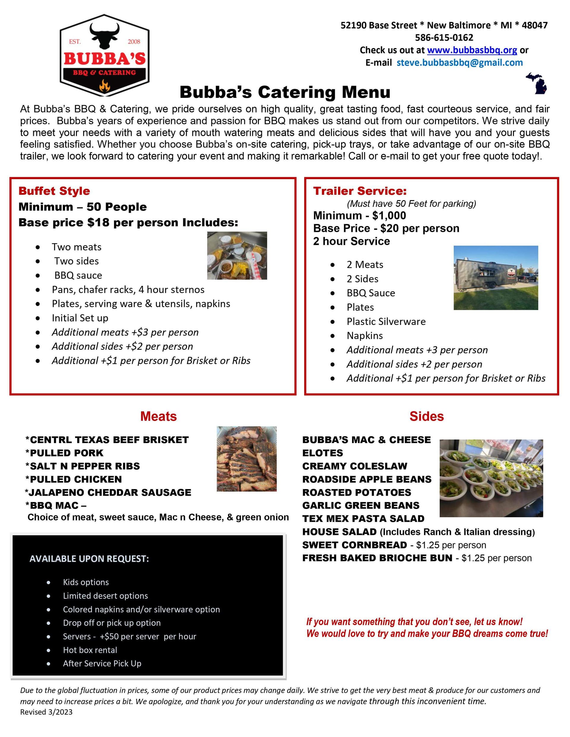 Menu - Bubba's BBQ and Catering - New Baltimore, MI