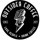Black-and-white circular coffee logo reading “Outside Coffee,” “Since 2019,” and “Love people + drink coffee.”
