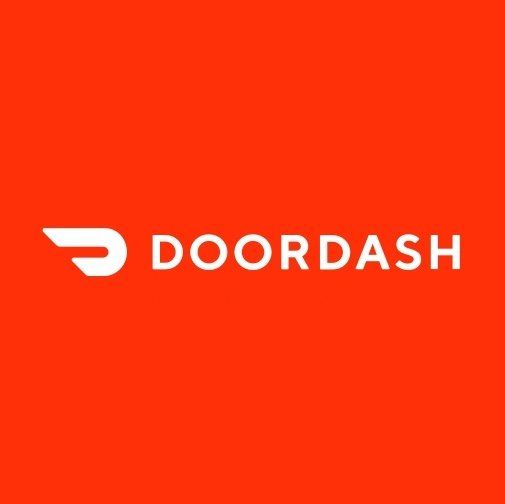 DoorDash logo in white on a bright orange background
