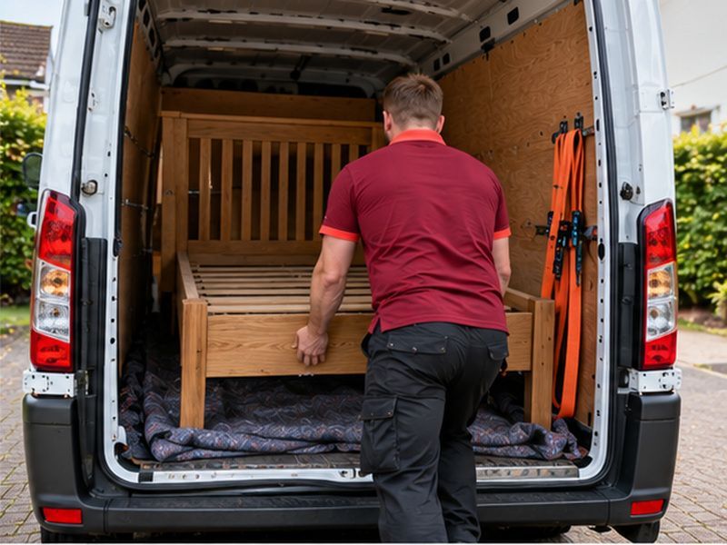 Bed frame parts loaded into the van
