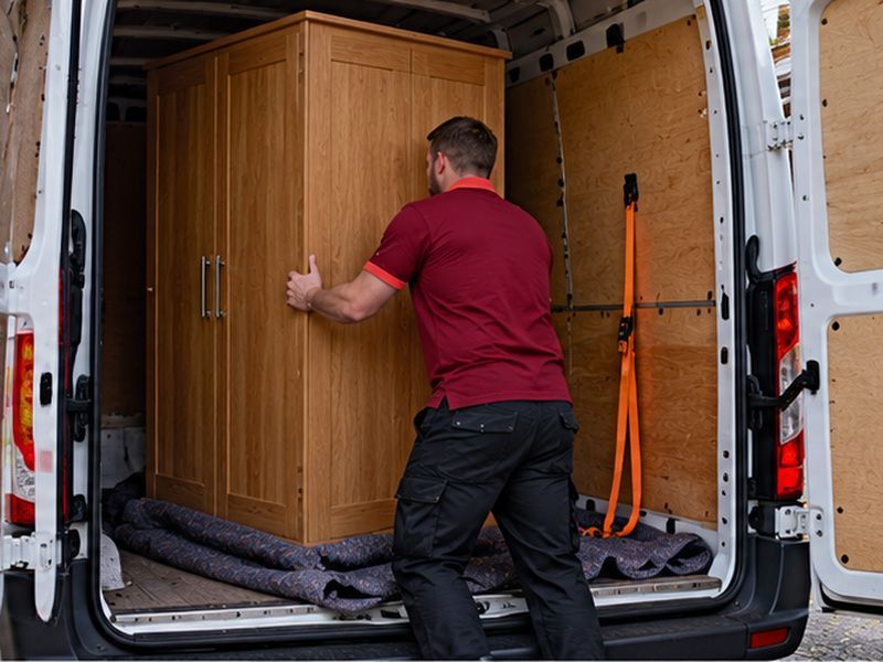 Wardrobe panels loaded into the van