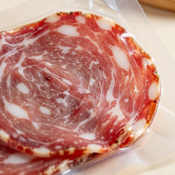 Dettaglio di salume confezionato sottovuoto