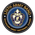 126th Army Band emblem: Navy, gold, and white with a lion, text 