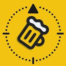 Yellow beer mug icon inside a dotted circle, with black arrows and a foamy top.