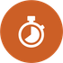 A white stopwatch icon centered on a solid orange circle background.