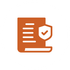 Orange icon showing a document with five lines of text and a shield containing a checkmark, symbolizing verified policy.