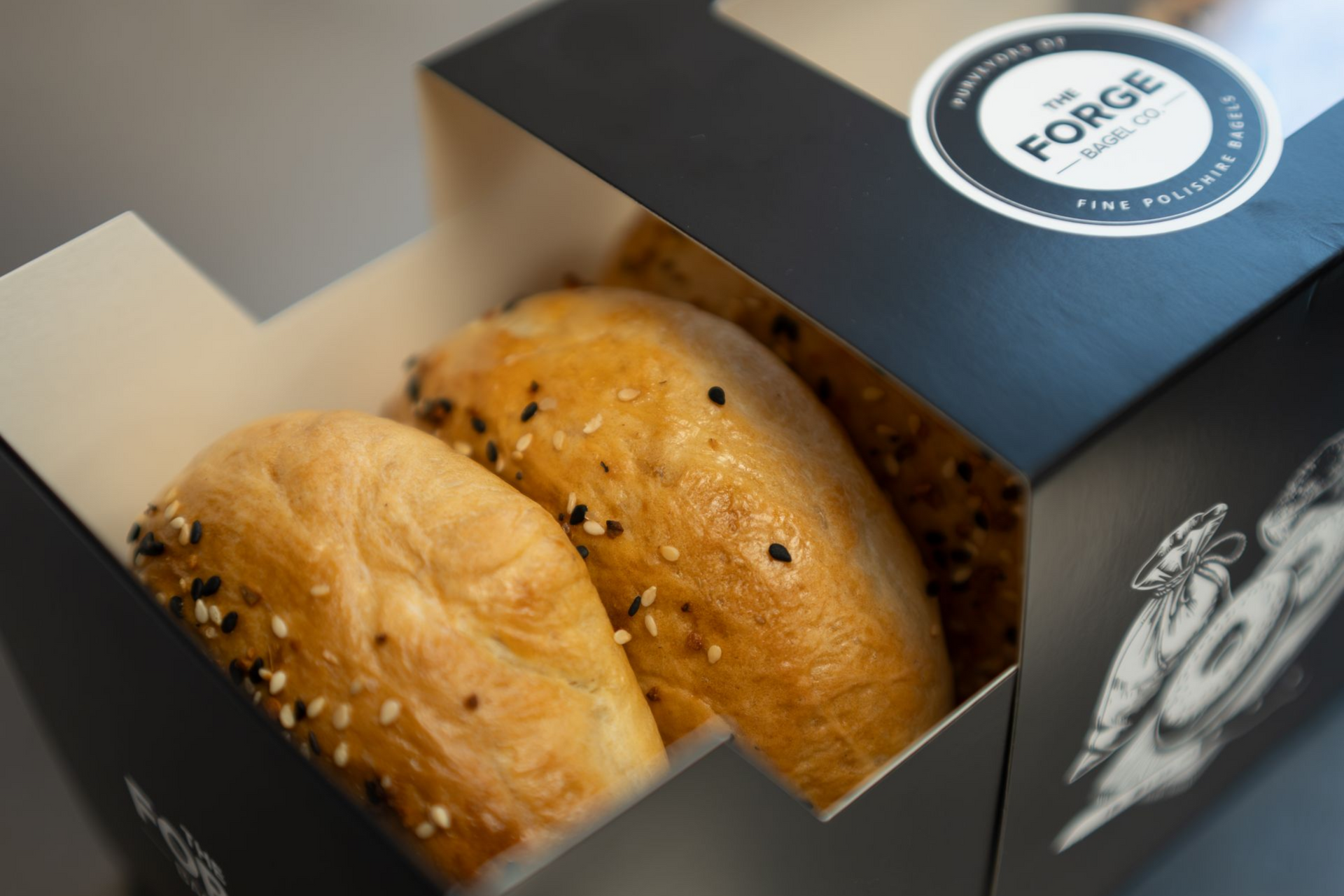Two Polishire Bagels in a black box from