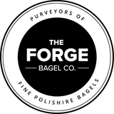 Logo for The Forge Bagel Co., black circle with white text: