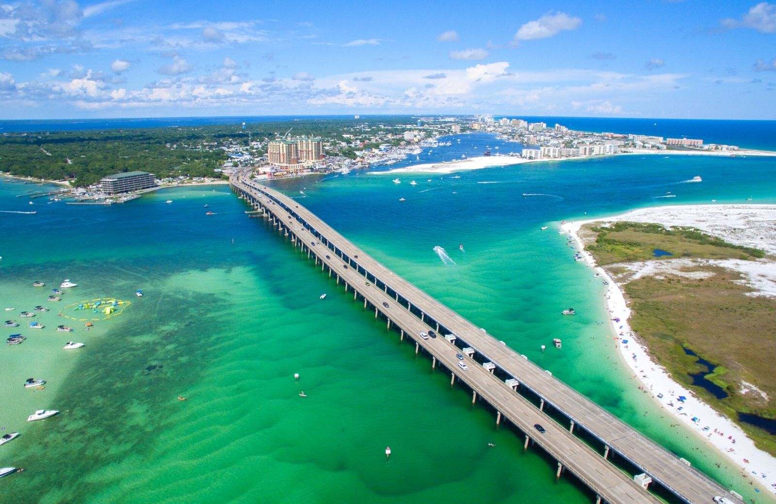 Top view of Crab Island with birdge