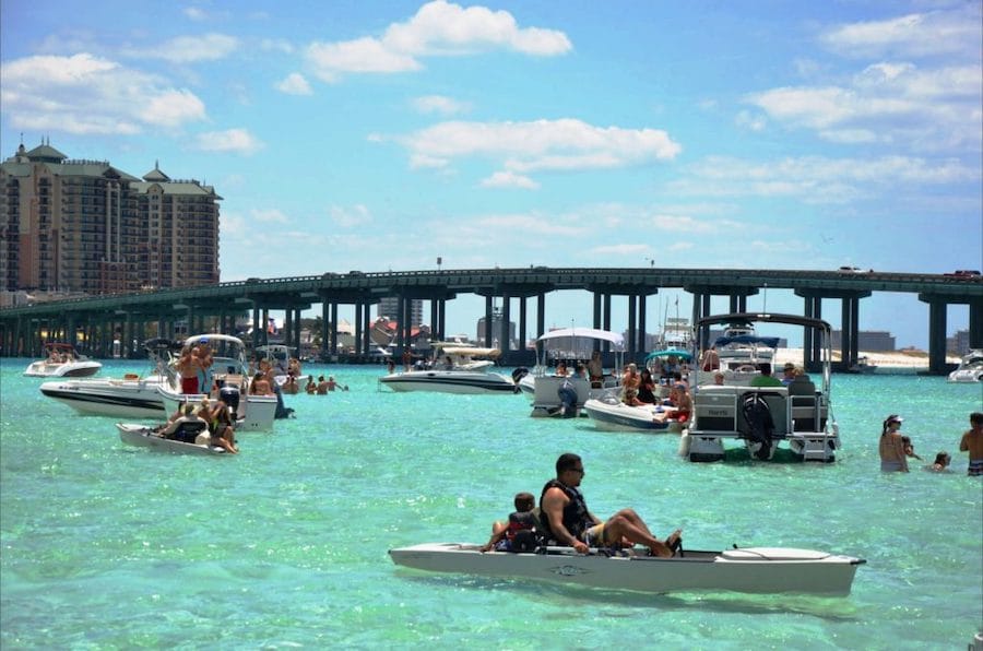 Near view of Crab Island with bridge